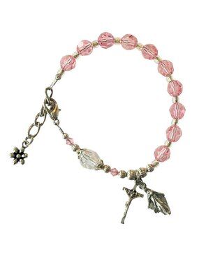 ARTISAN Rosary bracelet Swarovski Crystals Light pink Prayer beads